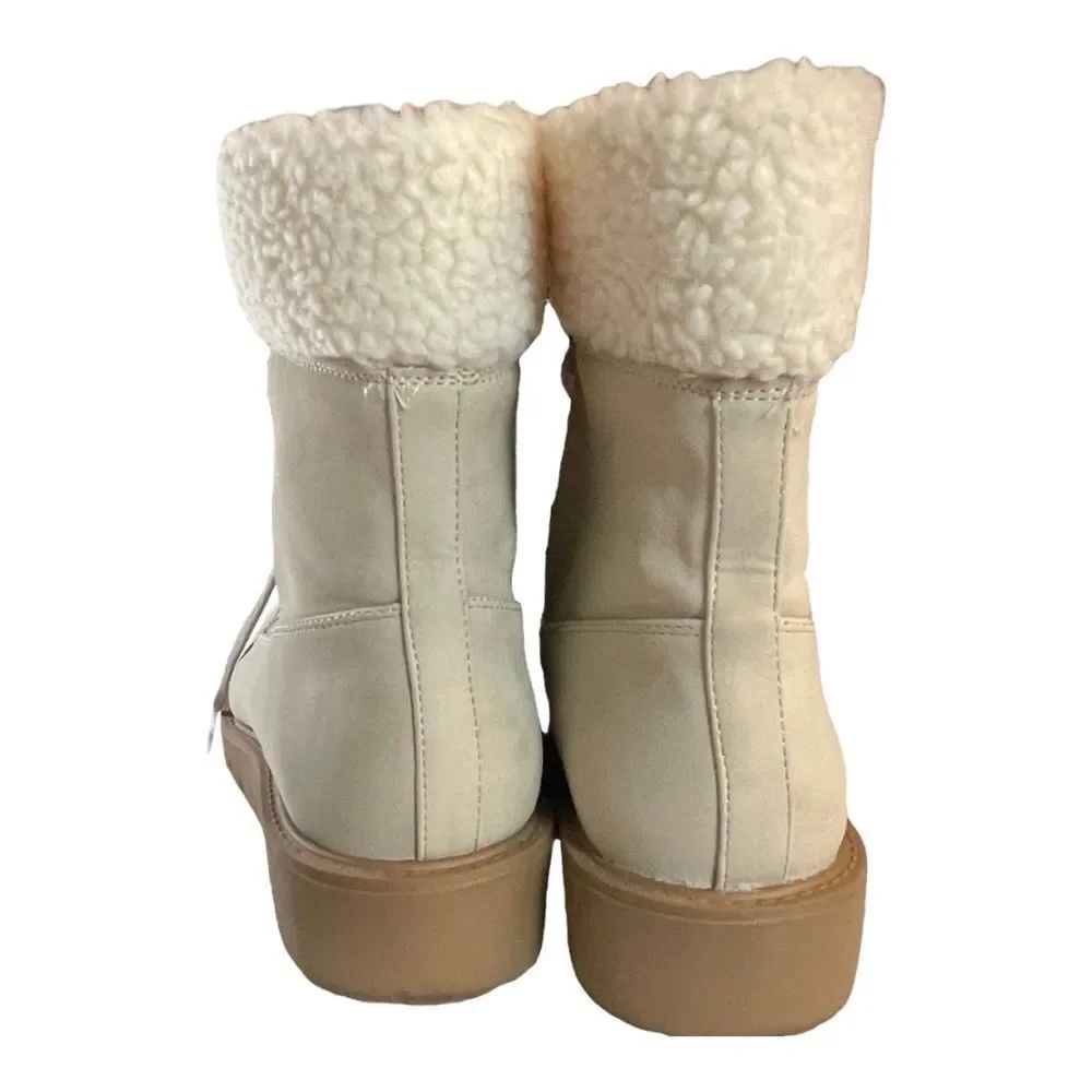 🔴 Just Fab Cerelia Shearling Cuff Lace Up Boot - Eggshell - Size 11